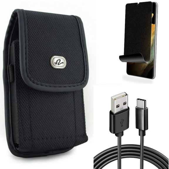 6ft USB Cable & Case Belt Clip & Privacy Screen Protector for Samsung Galaxy S22 Plus (S22 ) - Combo Type-C Charger Cord Power & Rugged Holster & TPU Film (Fingerprint) Anti-Peep