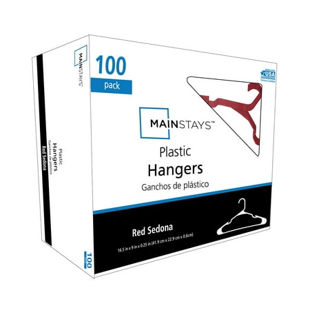 Mainstays Plastic Notched Adult Hangers for Any Clothing Type, Red Sedona 100 Count