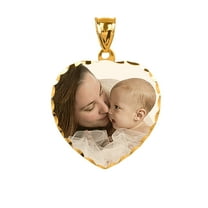 Personalized Heart Design Color Photo Charm with Diamond Cut Border