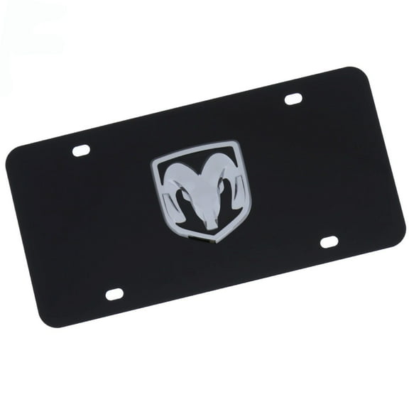 Dodge Ram Logo License Plate (Chrome On Black)