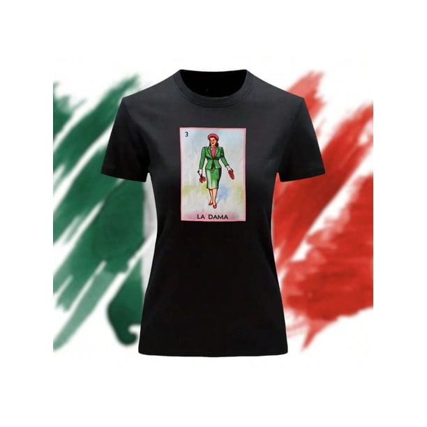 Playera Blusa Loteria La Dama Fiestas Patrias Mexico Septiembre Independencia Color Negro Talla Mediana Marca Emil SaEs