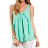 Women Sleeveless Bowknot Front Ruched Solid Color Top