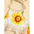 thumbnail image 5 of Arvbitana 6M-5T Toddler Baby Girls 3Pcs Pants Set Sleeveless Sunflower Print Tie-up Halter Tops + Bell Bottoms + Bowknot Headband Outfits Infant Summer Cute Clothes, 5 of 8