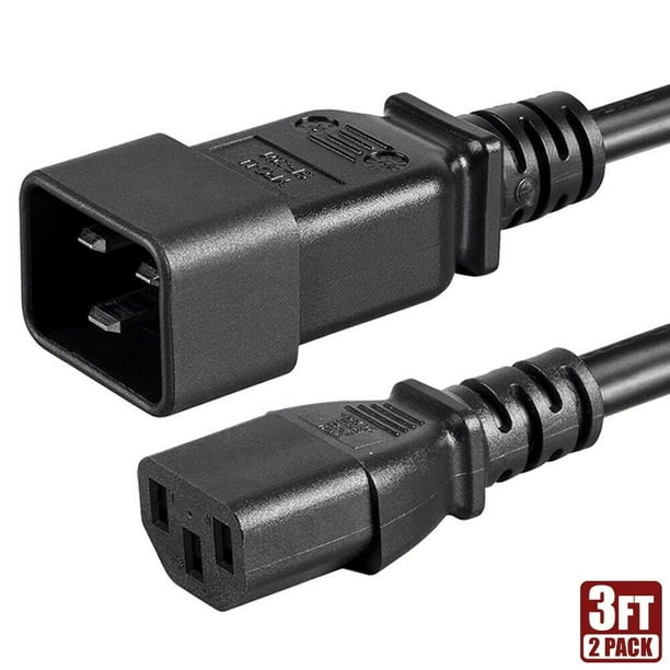 2 Pcs 3FT Power Cord Cable IEC 60320 C20 Male to C13 Female 3-Prong ...