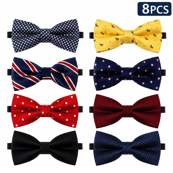 8 Pcs Neckties Bow Tie Mens Ties Adjustable Pre-Tied Ties Boys Elegant Bow Tie