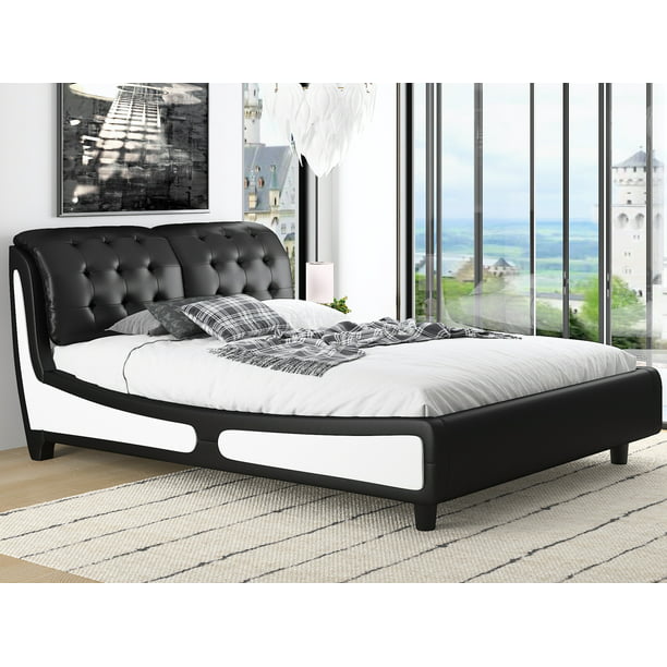 Amolife Queen Size Platform Bed Frame, Amolife Wood Velvet Queen Bed Frame With Curved Upholstered Headboard