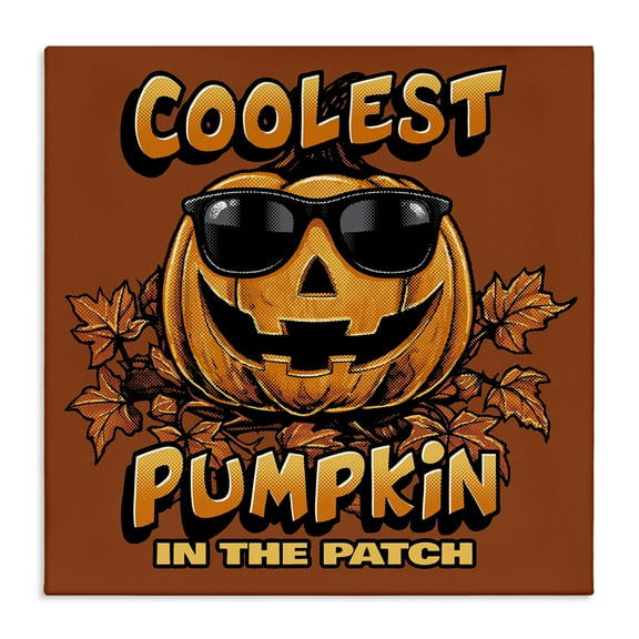 Stupell Industries Coolest Pumpkin with Sunglasses Holiday Painting Wrapped Canvas Art Print Wall Art, 17 x 17