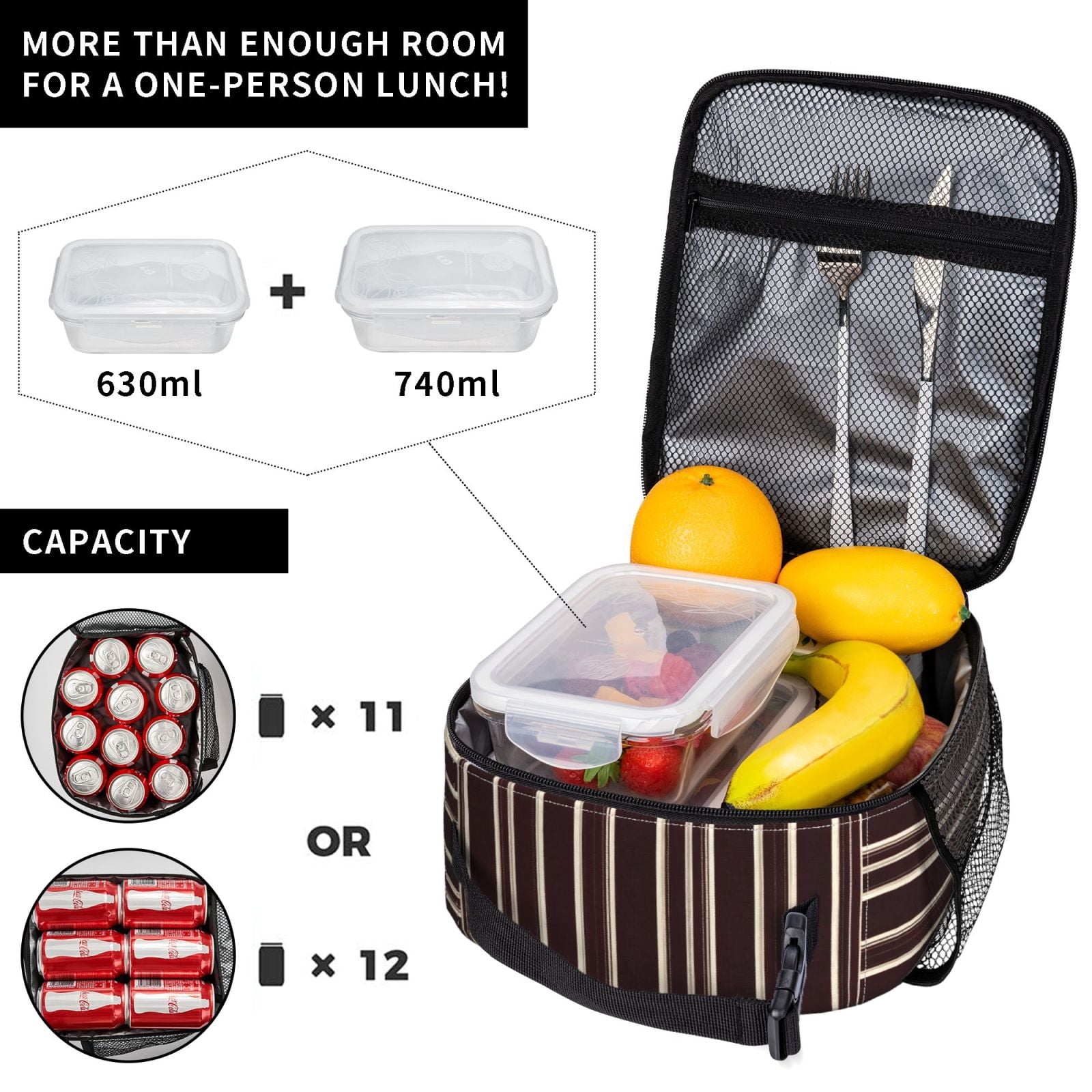 Lunch Bag For Women Men Insulated Portable Lunch Box Bento Box Office Picnic Travel Cooler Bag Maroon Stripe_1