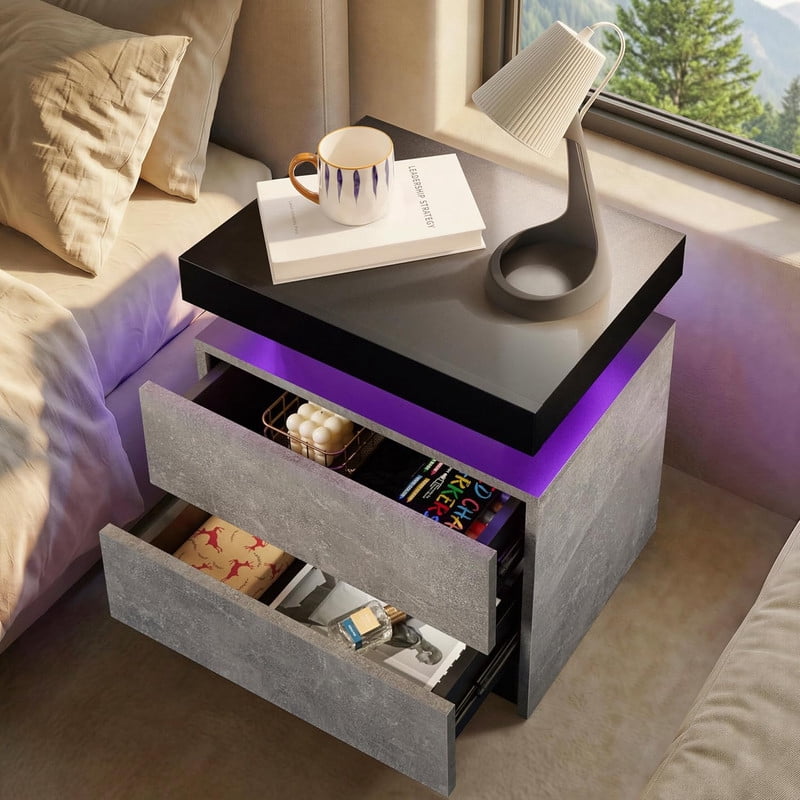 Howcool LED Nightstand, 2 Drawer Bedside Side Table with LED Lights for Bedroom Living Room