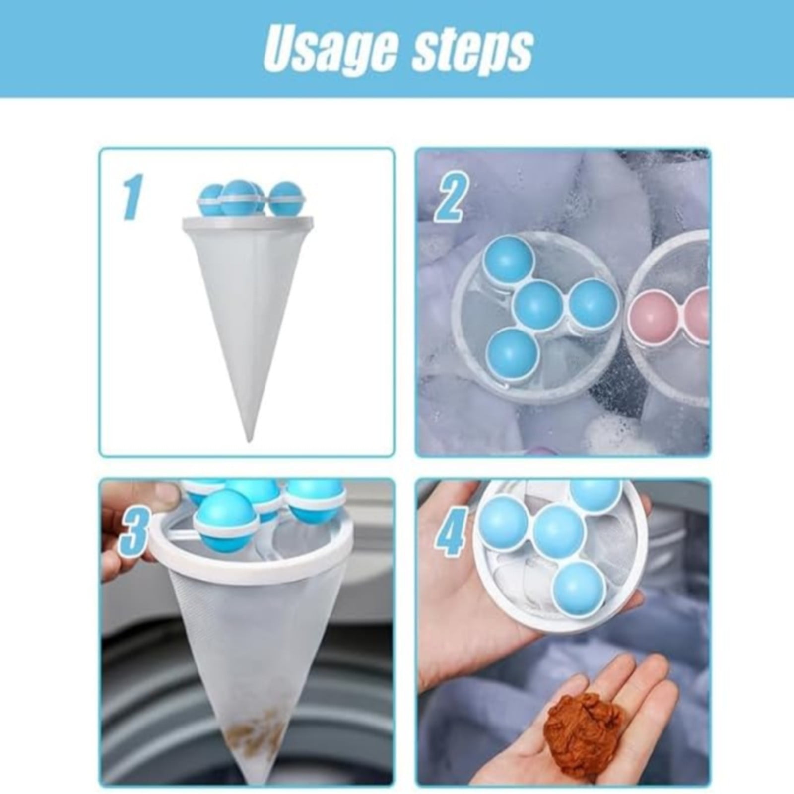 MOPOOR New Floating Laundry Hair Filter, Reusable Washing Machine Lint Catcher, Pet Hair Remover Mesh Bag, Cat and Dog Hair Trap for Laundry, Washer Hair Collector Tool, Floating Lint Filter