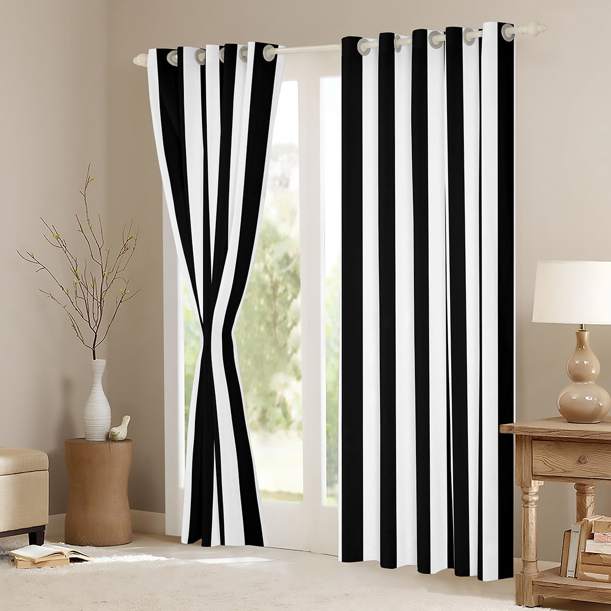Feelyou Black White Striped Black Out Curtains for Kids, Abstract Ombre Curtains Pack of 2 (42x63 Each), Modern Fashion Bedroom Curtains, Window Curtains Home Decor