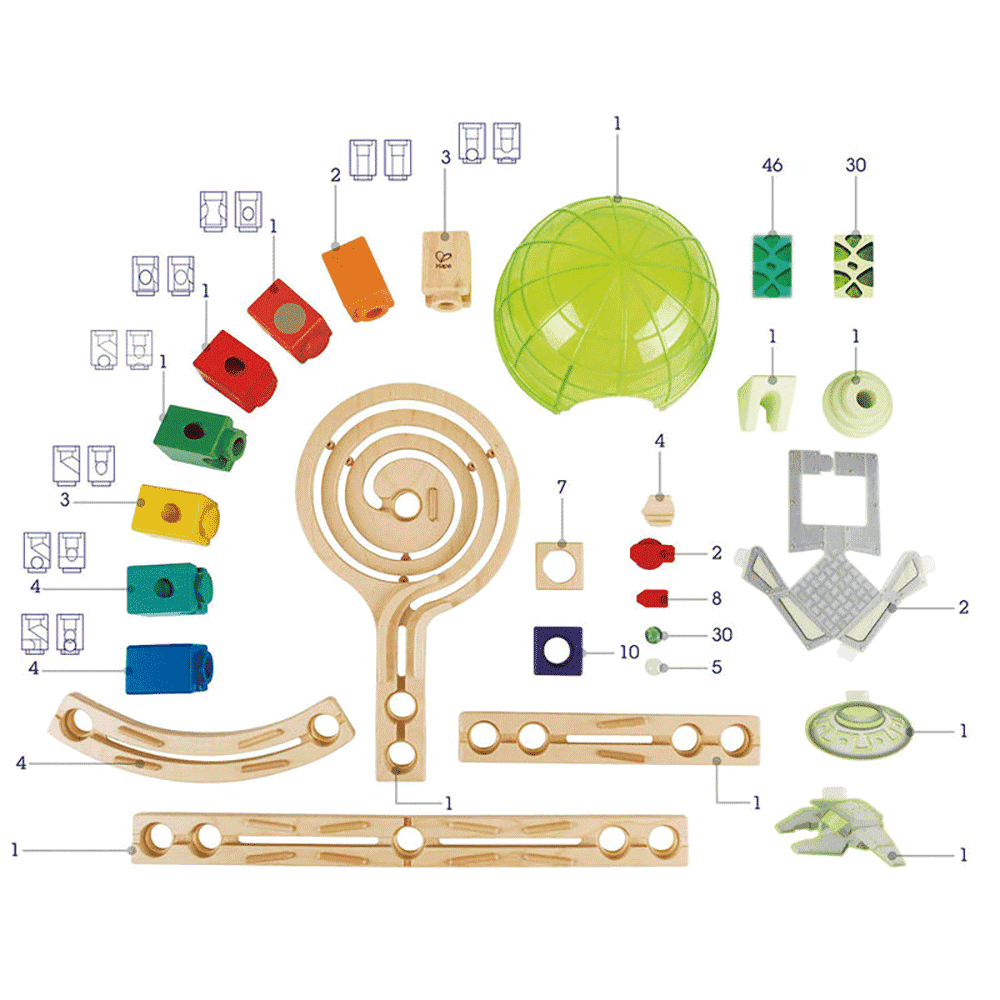 Hape Quadrilla Space City Glow In The Dark Wooden Marble Run