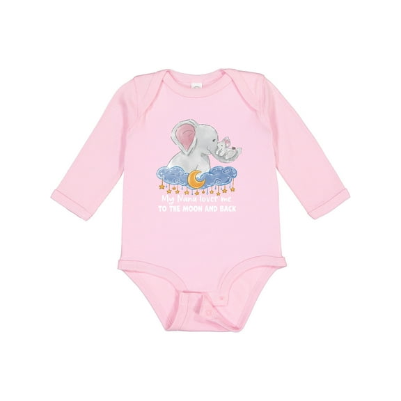 Inktastic My Nana Loves Me to the Moon and Back Elephant Family Boys or Girls Long Sleeve Baby Bodysuit