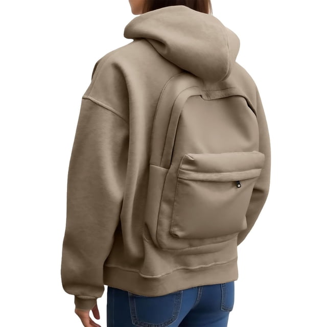 TINZ Casual Zip Up Hoodie With Backpack Design Front Pocket Lightweight Pullover Jacket For Outdoor Activities Long Top Fall Light Zip up Sweatshirt