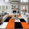 thumbnail image 4 of Orange Black Patchwork Area&nbsp;Rug 6x9ft Abstract Geometric Art Non-Slip&nbsp;Washable Square&nbsp;Rugs Soft Felt Indoor Floor Mat for Bedroom Kitchen Living Room Bathroom, 4 of 9