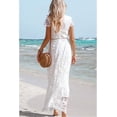 thumbnail image 4 of AURA Womens Pink Chiffon Lace Wrap Maxi Dress V Neck Short Sleeve High Waist Romantic Summer, 4 of 5