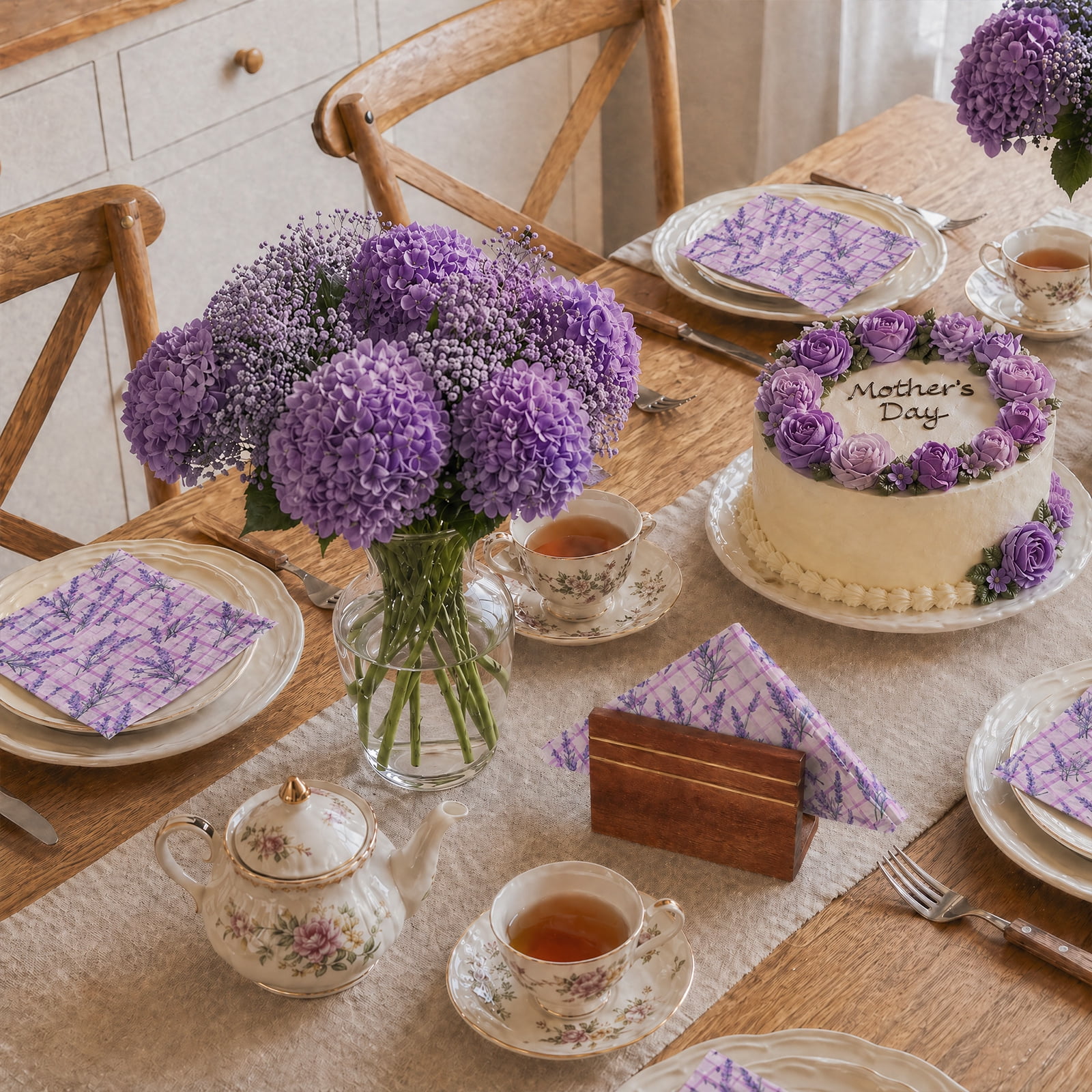 Atopoler 120 Pcs Floral Decoupage Napkins,Decorative Floral Paper Napkin,Flower Hand Towels for Celebrations Tea Party Dinner Wedding,Purple Color