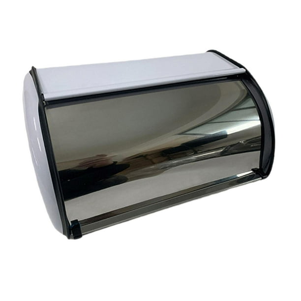 Panera de metal con tapa enrollable, portátil, rústica, para guardar pan. Blanco