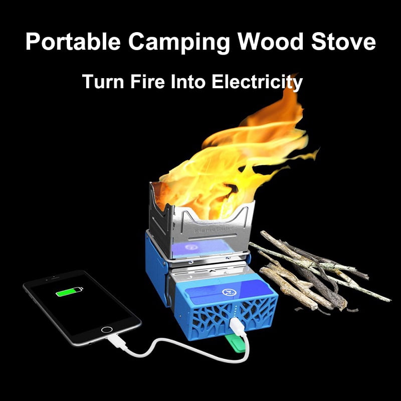 Flame Cube Portable Wood Buring Camp Stove Outdoor Folding Backpacking Stove With Battery To Power USB Charging