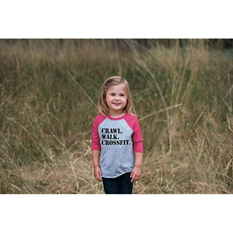 7 ate 9 Apparel Kids Crawl Walk Crossfit Pink Baseball Tee
