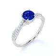 thumbnail image 3 of JeenMata Classic Prong Setting - 1 TCW Round Brilliant Cut Lab Created Blue Sapphire and Moissanite - Twisted Scalloped Pave Engagement Ring - 18K White Gold Plating over Silver, 3 of 6