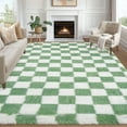 thumbnail image 2 of HOMERRY 8' x 10' Fluffy Area Rug for Living Room Geometric Check Shaggy Indoor Carpet Fuzzy High Pile Plush Floor Cover, Green White, 2 of 5