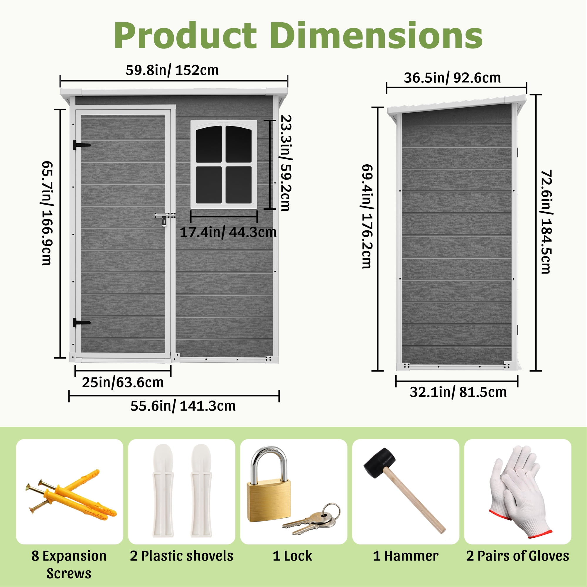 5 x 3 FT Resin Outdoor Storage Shed with Floor, Garden Plastic Shed with Lockable Door & Window for Backyard, Patio, Lawn
