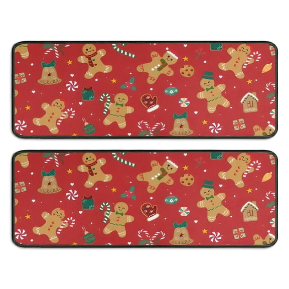 Kitchen Rugs Sets Of 2,Red Christmas Gingerbread Man Pattern Anti Fatigue Kitchen Mat Rugs Non Slip Washable,Decorative Kitchen Floor Mats for Kitchen,Sink,Laundry,17"x47" 17"x47"
