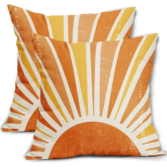 Orange Yellow Boho Pillow Covers 18x18 Set of 2 Bohemian Style Retro Abstract Sun Outdoor Throw Pillows Farmhouse Decorative Pillowcase Linen Square Cushion Cover for Home Couch Sofa Bed