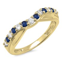 Dazzlingrock Collection 14K Blue Sapphire & White Diamond Ladies Anniversary Wedding Guard Contour Band, Yellow Gold, Size 4