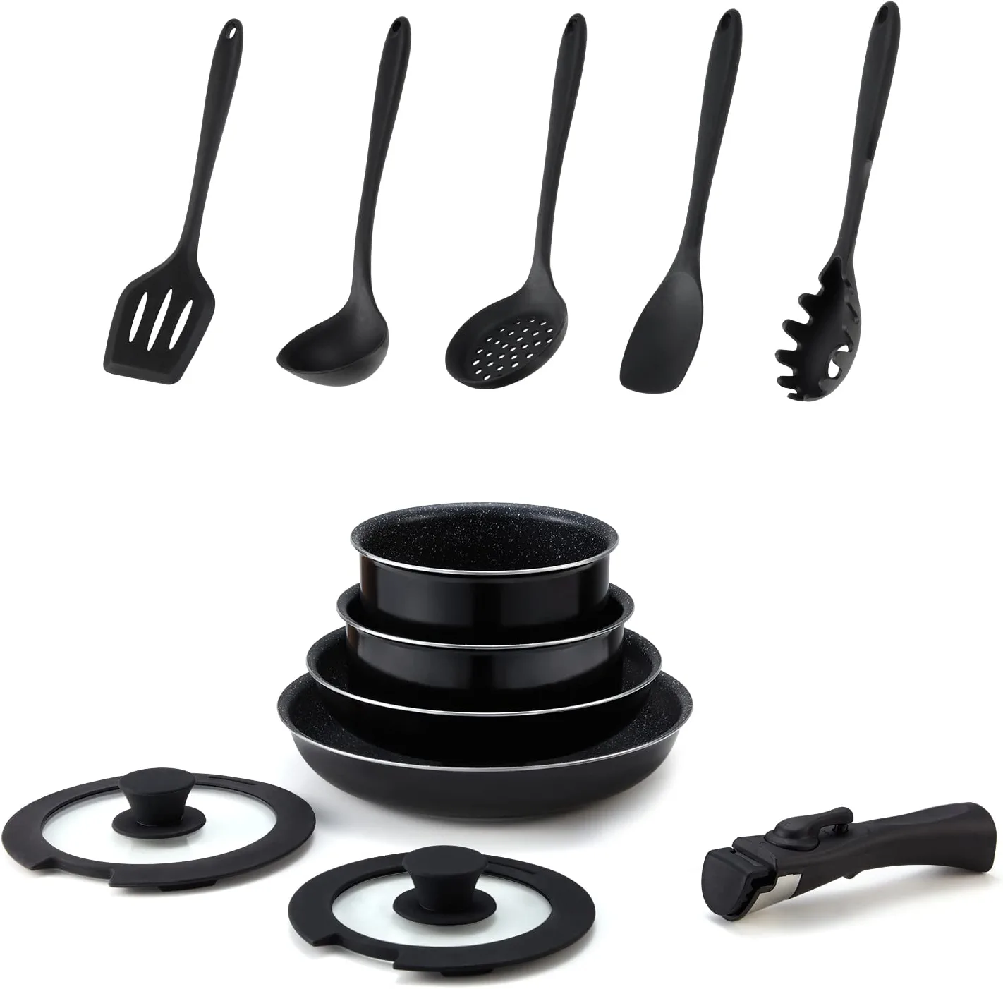 Yoleny 12 Piece Nonstick Cookware Sets, Pots and Pans Set with Removable Handle Cookware, RV