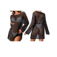 thumbnail image 4 of Las mujeres de punto Bikini Cover-Ups Color Sólido Recorte See-Through Mini Vestido de Playa Cuello Crew Tops de protección solar, 4 of 5