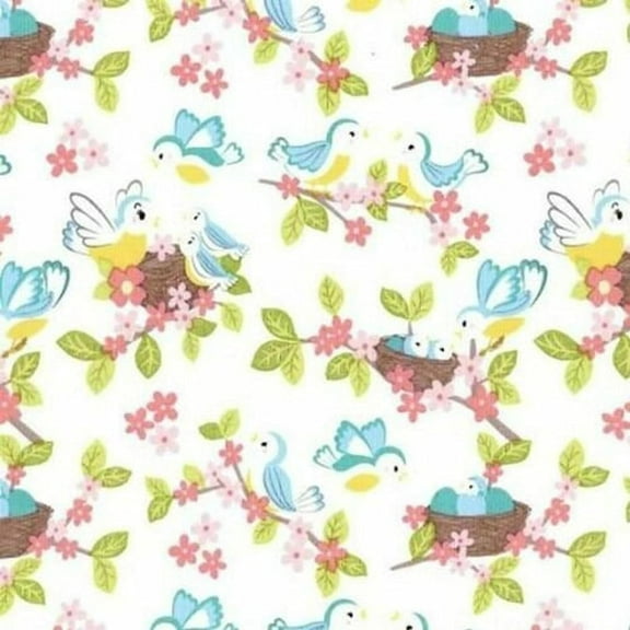Lewis & Irene Springs So Daring Bluebirds Cream 100% Cotton Fabric sold by the yard