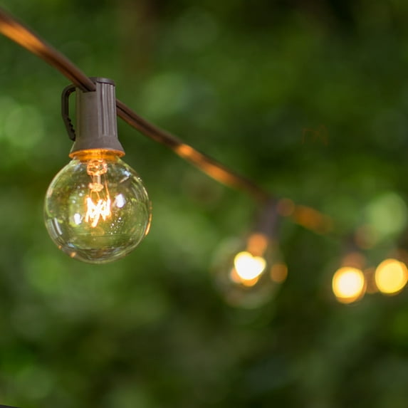 2 Pcs Patio & Bistro Lights Globe String Lights 1.5 Inch E12 Bulbs 50 Foot Brown Wire C7 Strand Clear