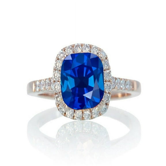 1.5 Carat Perfect Cushion Sapphire and Diamond Engagement Ring on 10k Rose Gold