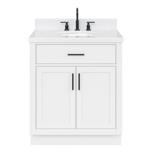 Ariel Hepburn 30 In. Oval Sink Bathroom Vanity With Carrara White Quartz Countertop 1.5 Edge In White