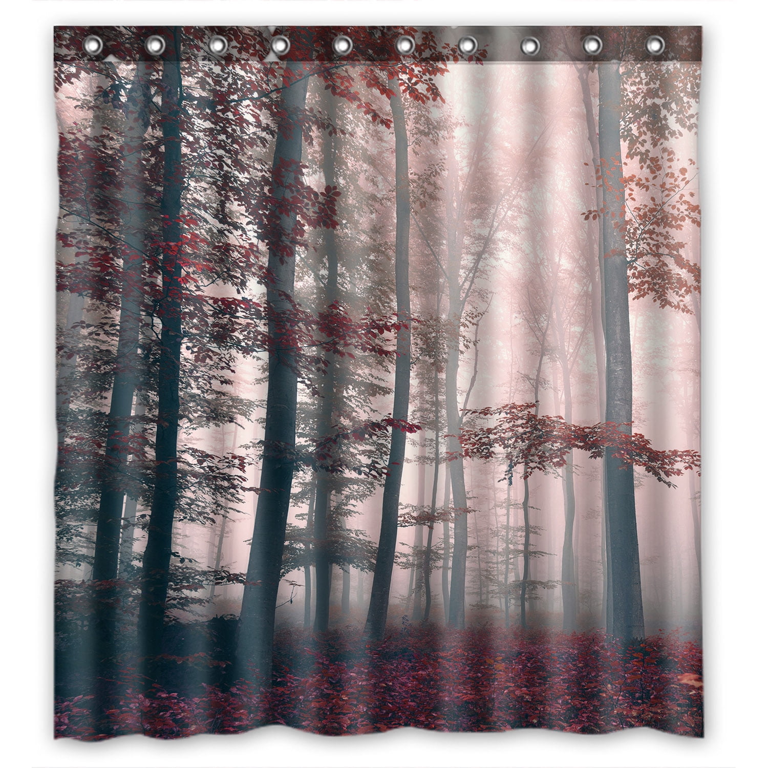 YKCG Autumn Trees Landscape Red Foggy Dreamy Forest Shower Curtain