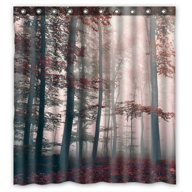 YKCG Autumn Trees Landscape Red Foggy Dreamy Forest Shower Curtain ...
