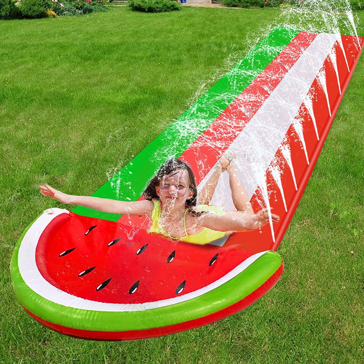Intera 16 Ft Watermelon Slip Slide Lawn Water Slides with Sprinkler