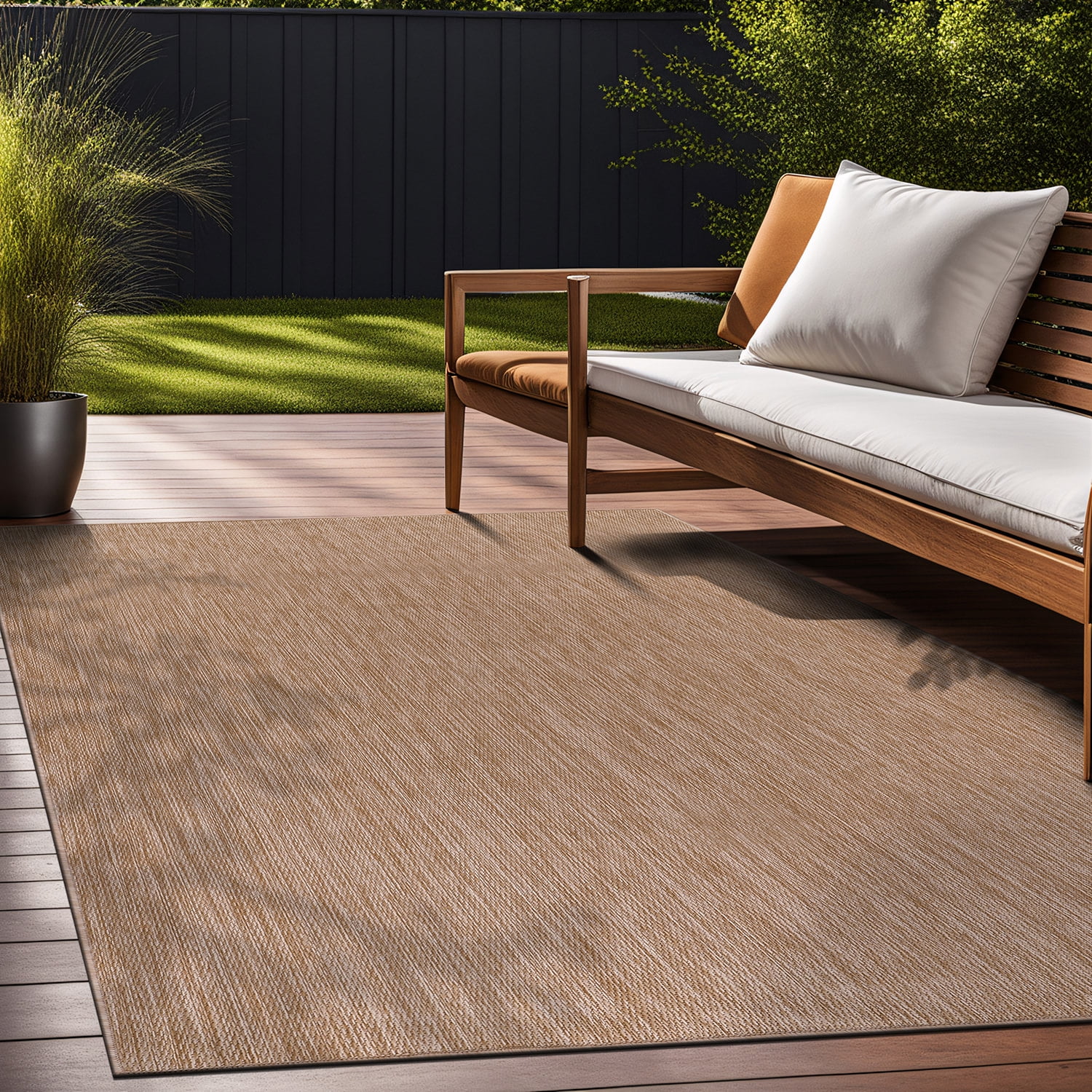 Beverly Rug Indoor/Outdoor Area Rugs, Waterproof Patio Porch Garden Carpet, Jute Beige, 10'x14'