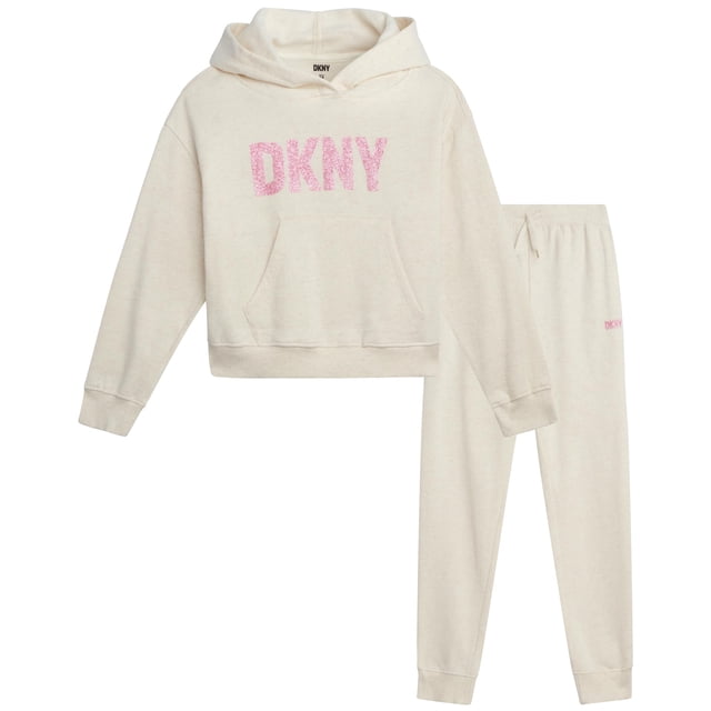 Conjunto Jogger DKNY para Niñas con Sudadera de Forro Polar Suave y Pantalones Deportivos Talla 7