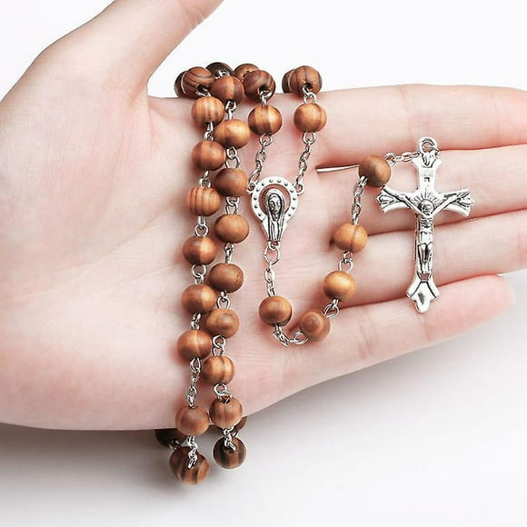 Dww-collier Chapelet De Perles En Bois D'olivier Collier Pendentif De Croix Collier Religieux Catholique De Prire Chane De Chapelet De Baptme De Prire