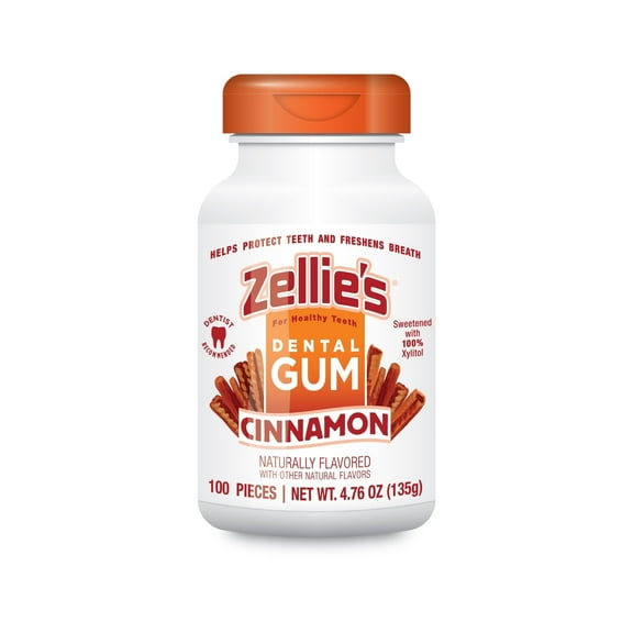 Zellie's Cinnamon Xylitol Dental Gum, 100 Count Jar
