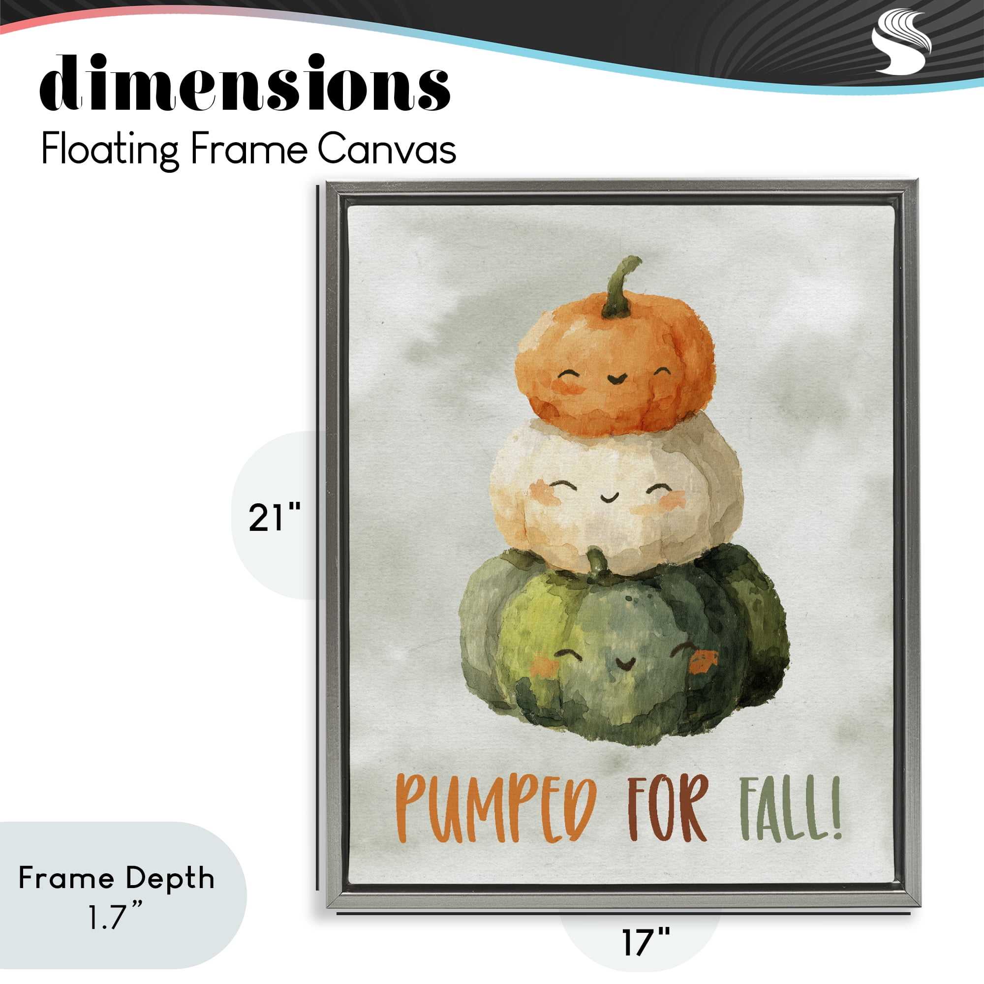 Stupell Industries Smiling Pumpkins Pumped For Fall Gray Framed Floater Canvas Wall Art, design by Ziwei Li