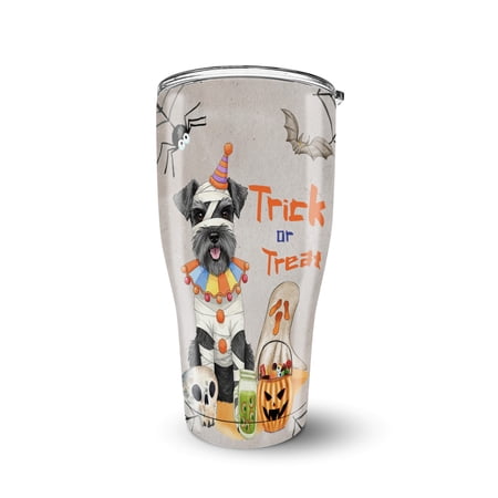 Trick or Treat Schnauzer Funny Mummy Cosplay Pumpkin Candy Basket 30oz Stainless Steel Tumbler Insulated Cup with Lid Miniature Schnauzer Dog Lover - 12016