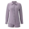Fashion Set Womens Shorts Set Long Sleeve Shirt Suit Shorts Two Piece