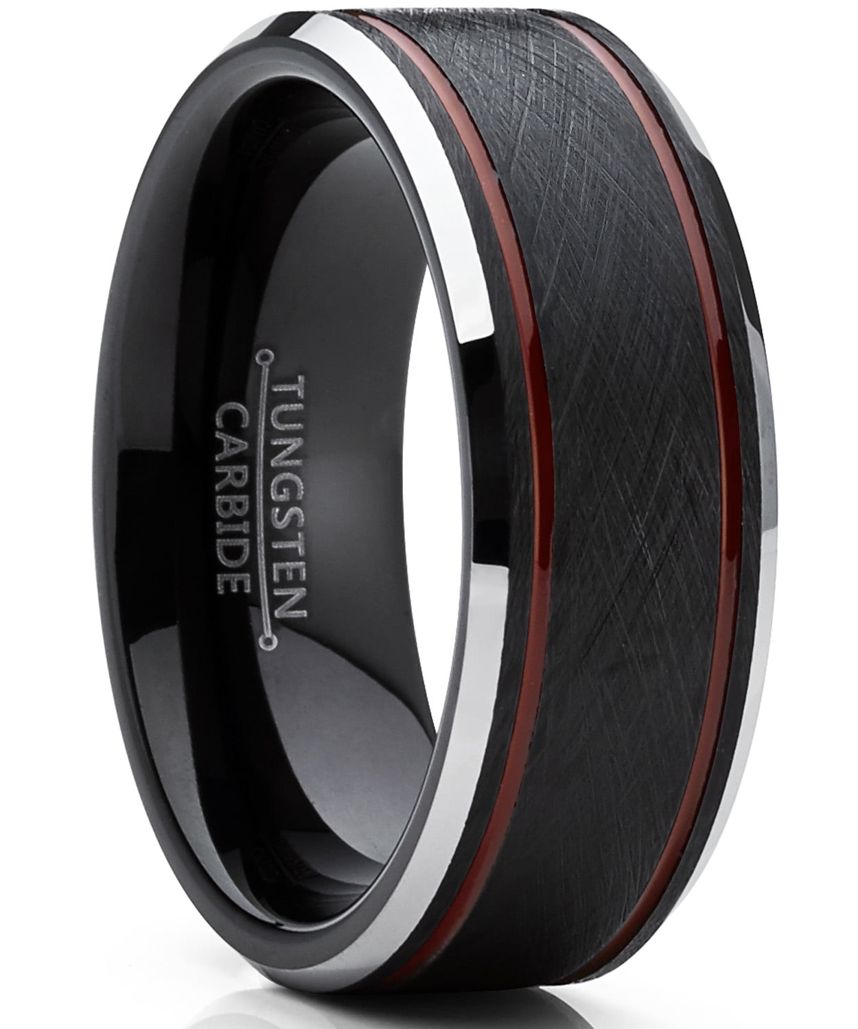 8mm Black Tungsten Carbide Ring With Blue Edge - Men's Wedding Band, Comfort Fit Size 10.5