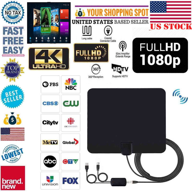 1080P HD 300 Miles Range Antenna TV Digital Skywire Indoor 4K 16ft Coax Cable