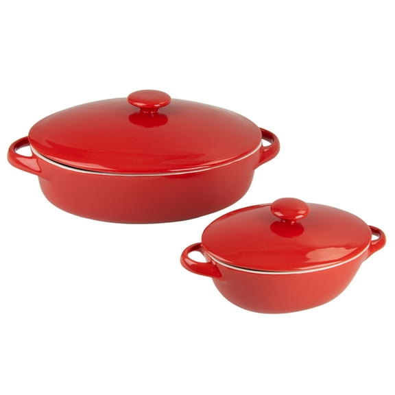 10 Strawberry Street Sienna 10” x 7” Stoneware Casserole Dish Set, Red, Microwave (2 Count)