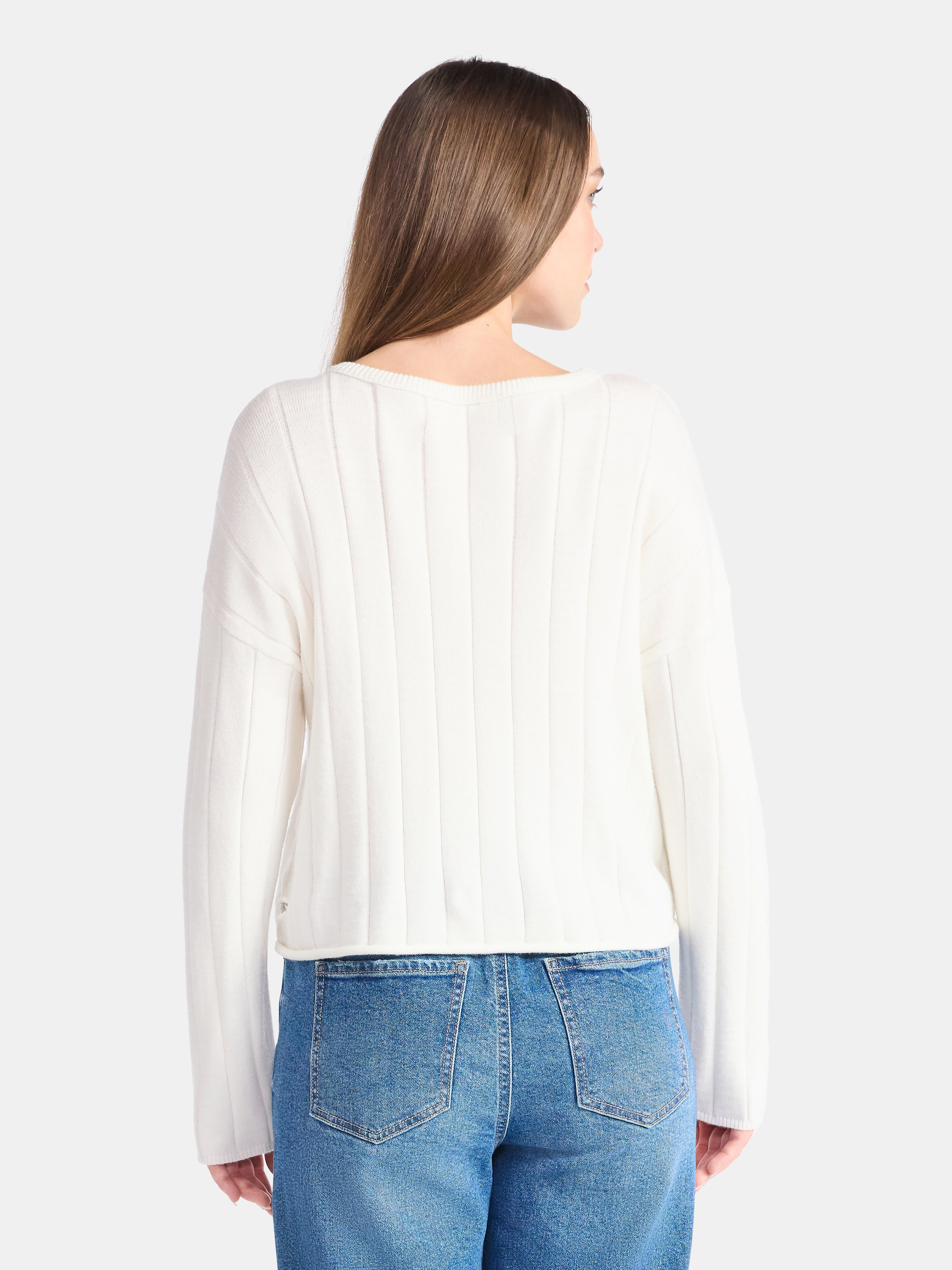 No Boundaries Wide Ribbed Scoop Neck Sweater, Midweight, Women's